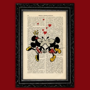 Mickey & Minnie Mouse Retro Kiss Art Print Mickey Minnie Old Poster Book Art Nursery Frame Dorm Room Print Gift Dictionary (32)