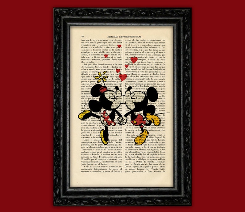 Mickey & Minnie Mouse Retro Kiss Art Print Mickey Minnie Old Poster Book Art Nursery Frame Dorm Room Print Gift Dictionary 32 image 1