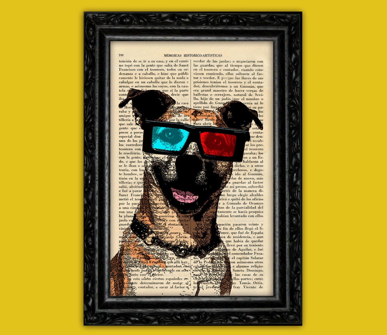 Dog with 3D Glasses Art Print Poster Book Art Shades Dorm Room | Etsy