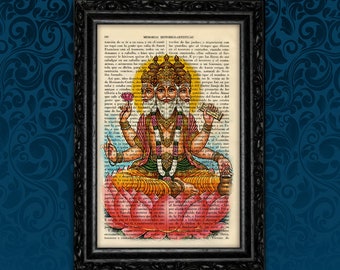 Brahma Hindu God Art Print Traditional Hindu God Poster Book Art Dorm Room Print Gift Wall Poster Dictionary Art (18-4)