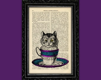 Cheshire Cat Book Art Print Alice in Wonderland Vintage Book Art Gift Print Wall Decor Poster Woordenboek Art Print (4-Nº22)