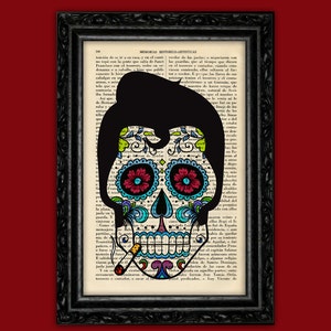 ELVIS PRESLEY Sugar Skull Day of the Death Print Boek Art Dia de los Muertos Poster Room Print Gift Decor Poster Dictionary Retro (13-Nº9)