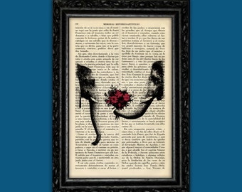 Olifant Love Print Dier Moederdag Bloem Boeket Slaapzaal Print Cadeau Paar Valentijn Wall Decor Woordenboek Retro (6- Nº42)