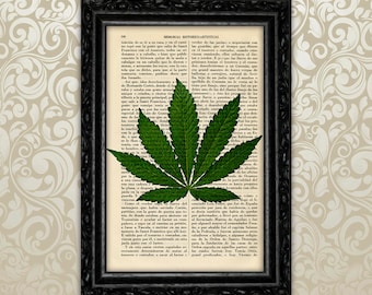 Cannabis Weed art print Marihuana leaf print poster wall decor boho style Eclectic plant leaves art Botanical Gift Vintage Poster (28-Nº1)