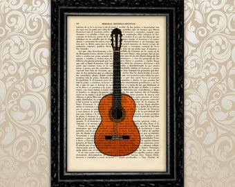 Guitar Classical Book Music Print Acoustic Guitar Print Poster Book Art Dorm Room Gift Print Wall Decor Poster Dictionary Print Vintage (36)