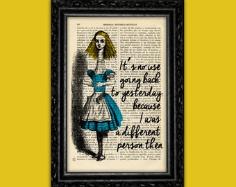 Alice in Wonderland Book Art Print Gift Long Neck Vintage Poster Book Art Gift Print Wall Decor Poster Dictionary Art Print (4-Nº23)