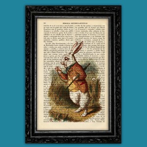 Rabbit with Watch Art Print Alice in Wonderland Alice in Wonderland Poster Dorm Room Print Gift  Wall Decor Poster Dictionary book (4-Nº10)