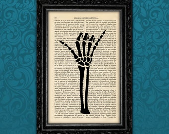 Hang Loose Print Vintage Shaka hand Skeleton Print Poster Print Gift Human book art Print Wall Decor Poster Retro (5-Nº6)