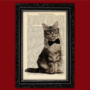 Gentlecat Art Print Cat Animal Glasses Bow Tie Poster Dorm Room Print Gift Print Wall Decor Poster Dictionary Print Art Print (6- Nº20)