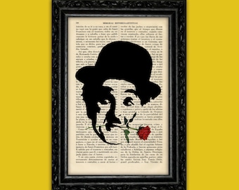 Charles Chaplin with Rose Stencil Art Print cinema antique old Poster Dorm Room Gift Print Wall Decor Poster Dictionary Print Art Print (21)