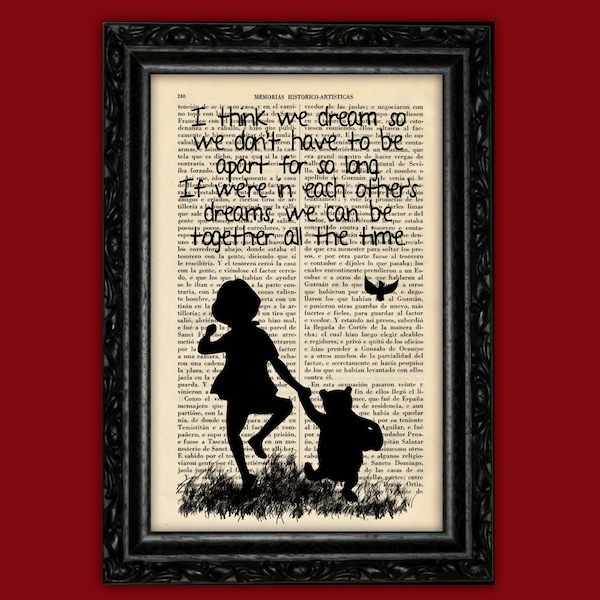 Winnie the Pooh book Art Print Christopher Robins Prints Silhouette Art Quotes Original Poster Dorm Room Print Gift Wall Decor (56-Nº12)