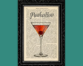 Manhattan Cocktail Drinks Glass Art Print  Bar Decor Art Decor Drink Art Birthday Gift Print Decor Poster Book Art House Gift Glass (17-Nº9)