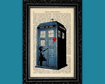 Doctor Who Tardis Banksy Heart Balloon Art Print Street Book Art Poster Dorm Room Print Gift Print Wall Decor Poster Dictionary Art (19)