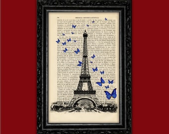 Paris und Eiffelturm Schmetterling Kunstdruck Paris Frankreich Poster Buch Kunst Street Dorm Zimmer Druck Geschenk Druck Wand Dekor Poster Wörterbuch (37)