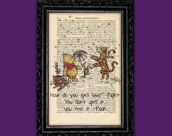 Winnie the Pooh Piglet Tigger old book page Print E H Shepard Art Quotes Original Dorm Room Print Gift Wall Decor Dictionary (56-Nº4)