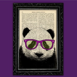 Panda Bear Purple Sunglasses Animal Print Hipster Panda Poster Book Art Print Gift Print Wall Decor Poster Dictionary Print Art (6- Nº2)