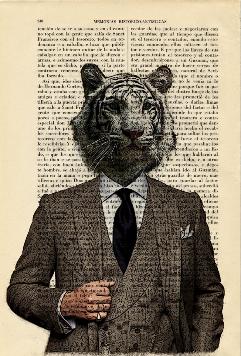 White Tiger Boss Book Art Print Birthday Animal Dorm Room Print Gift Print Wall Decor Poster Dictionary Print Animal Art Print 6 Nº9 image 2