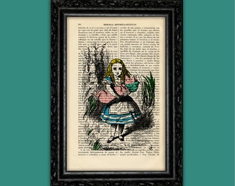 Alice with Pig Art Print Alice in Wonderland Poster Book Art Dorm Room Print Gift Print Wall Decor Dictionary (4-Nº4)