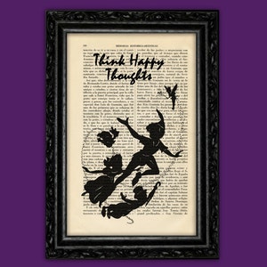 Peter Pan Tinkerbell and Kids Silhouette Art Print Flying Poster Book Art Dorm Room Print Gift Wall Decor Poster Dictionary Print (41-Nº3)