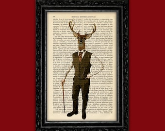 Stag Lord Book Art Print Deer Art Birthday Gift Print Animal Art Dorm Room Print Gift Print Wall Dictionary Art Print (6- Nº52)