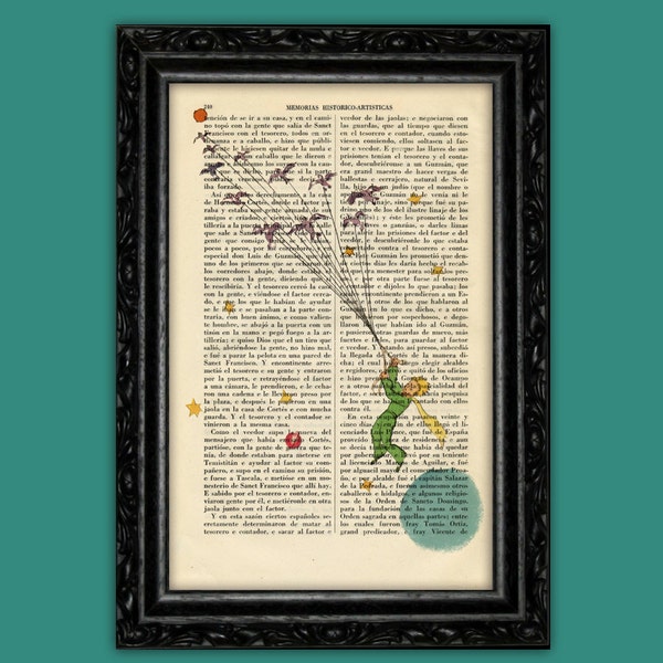 The Little Prince illustrations Le Petit Prince prints old book art Christmas Gift Nursery Dictionary Wall Exupéry Print and poster (47-Nº8)