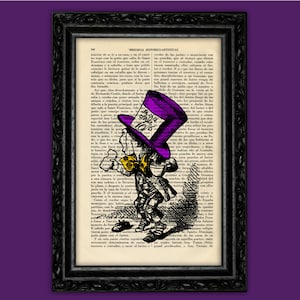 Mad Hatter Art Print Alice in Wonderland Vintage Poster Book Art Dorm Room Print Gift Print Wall Decor Poster Dictionary Art Print (4-Nº1)