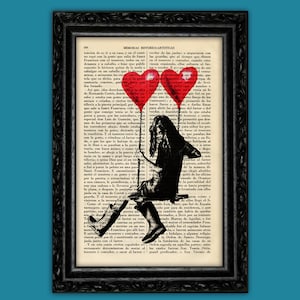 Heart Balloon Swing Kid Art Print Banksy Street Art Stencils Book Art Poster Dorm Room Print Gift Print Wall Decor Dictionary (9-Nº27)
