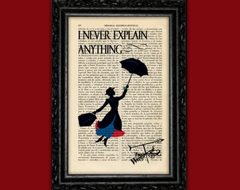 Mary Poppins I Never Explain Anything Art Print Poster Book Art Dorm Room Print Gift Silhouette Print Wall Decor Poster Dictionary (31)