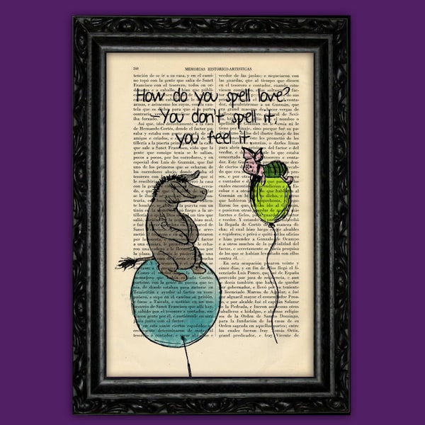 Eeyore and Piglet - Winnie the Pooh Love Quote - Flying Balloons on Vintage Dictionary Page - Nursery Wall Art - Kids Room Decor (56-Nº21)