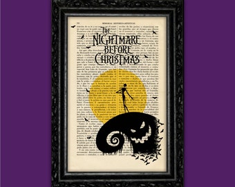 Lámina de Jack Skellington cantando en Spiral Hill – Arte de Tim Burton en la página del diccionario vintage – Decoración de pared gótica de Halloween (24-N.º 8)