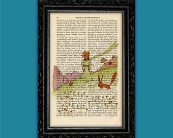 The Little Prince & Fox – Vintage Dictionary Page Art – Whimsical Literary Print, Meadow with Flowers and Mountains (47-Nº6 )