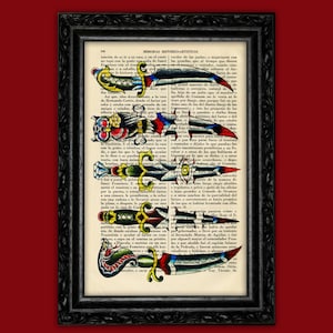 Daggers American Traditional Book Art Print Tattoo Images Poster Dorm Room Print Gift Print Decor Poster Dictionary Vintage Art (53-Nº4)