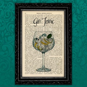 Gin Tonic Cóctel Bebidas Vidrio Arte Imprimir Bar Decoración Arte Decoración Arte Bebida Regalo Cumpleaños Impresión Pared Decoración Póster Libro Art House Glass (17-Nº7)