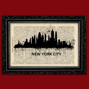 New York City NYC USA World Cities Skylines Art Print Building Silhouettes Book Art Poster Dorm Room gift Wall Dictionary Print (15)