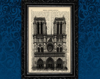 Notre Dame Cathedral Paris Print old book page Paris France Poster Book Art Street Dorm Room Print Gift Print Wall Decor Dictionary (37)