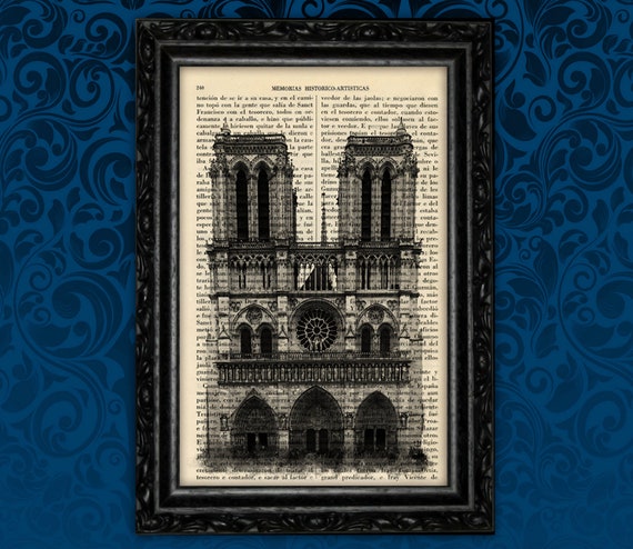 Notre Dame Cathedral Paris Print old book page Paris France Poster Book Art Street Dorm Room Print Gift Print Wall Decor Dictionary (37)