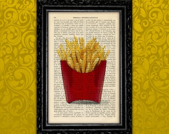 French Fries Art Print Potatoes Fast Food Vintage Kitchen Poster Dorm Room Print Gift Vintage Wall Decor Poster Dictionary Wall (16-Nº4)