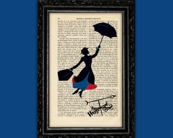 Flying Mary Poppins Silhouette Art Print Weathercock Poster Book Art Dorm Room Print Gift Print Wall Decor Poster Dictionary Print (31)