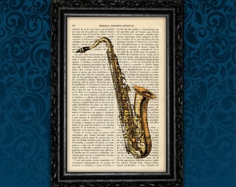 Saxophone Jazz Music Saxo Musical Instrument Saxo Music Print Poster Book Art Dorm Room Gift Print Wall Poster Dictionary Print Vintage (36)