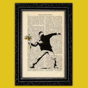 Blumenwerfer Kunstdruck Banksy Street Art Stencils Graffiti Wand Dekor Poster Wörterbuch Tier Poster Buchkunst Wohnheim Poster (9-N°3)
