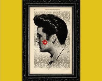 Elvis Presley Red Kiss Art Print Music Star Poster Book Art Dortoir King of Rock Print Gift Print Wall Decor Poster Dictionary Art (34)