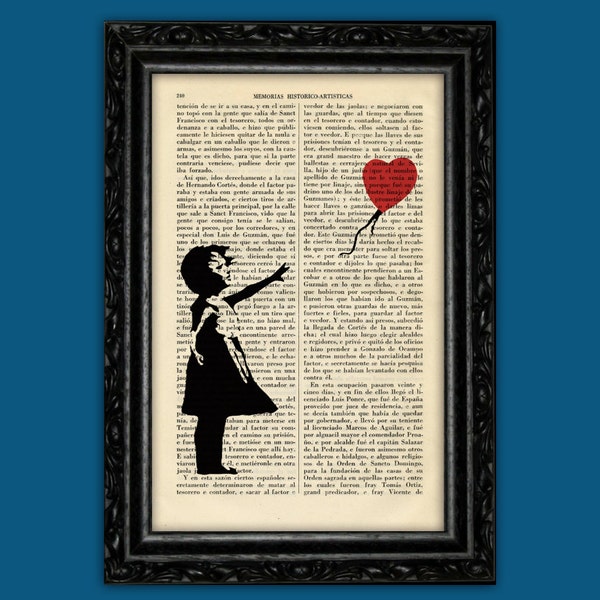 Banksy Heart Balloon Art Print Banksy Street Art Stencils Book Art Poster Room Print Gift Wall Decor Poster Dictionary Art Print (9-Nº14)