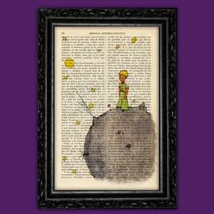 Stampa artistica del libro Il piccolo principe Le Petit Prince Decorazioni per dormitori Pagina di libro antico Dizionario antico regalo per neonati regalo per baby shower (47-Nº1)