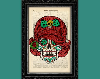 Day of the Death Catrina Print Sugar Skull Pin Up Girl Print Dia de los Muertos Poster Gift Print Wall Decor Poster Dictionary Art (13-Nº18)