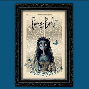 Corpse Bride Art Print – Romantic Gothic Illustration on Vintage Dictionary Page – Pop Culture Wall Decor (24-Nº9)