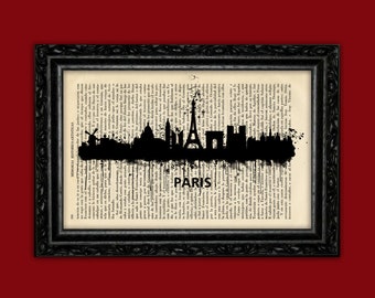 Paris France Horizontal World Cities Skylines Art Print Building Europe Silhouettes Book Art Poster Dorm gift Wall Dictionary Print (15)