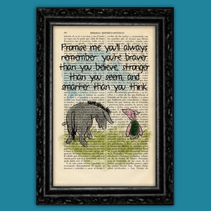Winnie the Pooh Eeyore e Pimpi vecchia pagina di libro stampa artistica Citazione Poster originale Stampa per camera da letto Regalo Decorazione da parete Dizionario (56-Nº1)