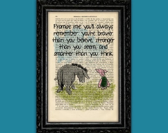 Winnie the Pooh Eeyore and Piglet old book page art print Quote Original Poster Dorm Room Print Gift Wall Decor Dictionary (56-Nº1)