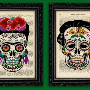 FRIDA Khalo & DIEGO Rivera Sugar Skull Prints Day of the Death Print Dia de los Muertos Book Art Dorm Gift Skull Poster Dictionary (13)