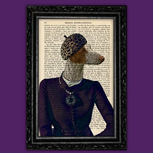 Lady Podenco Dog retro 40&#39;s Wall Decor Art Dotwork Print on Dictionary Page, Gift for Boyfriend gift for doglovers galgo (6- Nº71)